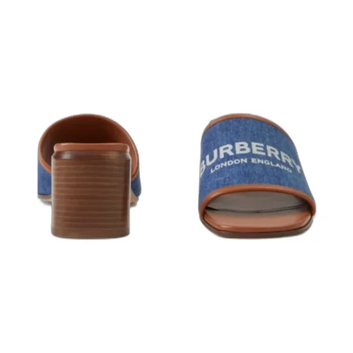 Label Print Denim And Leather 55Mm Mules