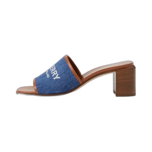 Label Print Denim And Leather 55Mm Mules