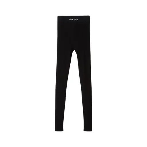 Miu Miu High Waist Logo Band Ribbed Leggings