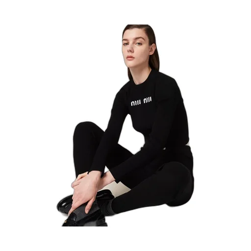 Miu Miu High Waist Logo Band Ribbed Leggings