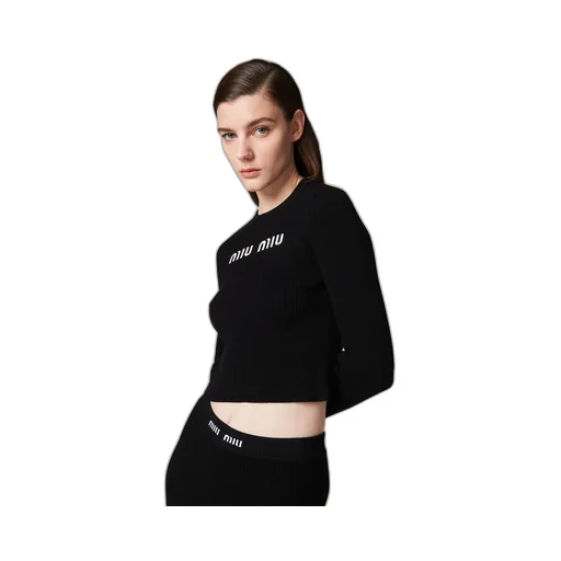 Miu Miu High Waist Logo Band Ribbed Leggings