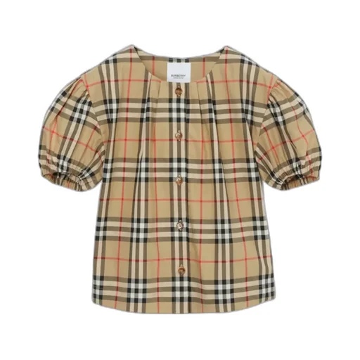 Burberry Kids Checkered Puff Sleeved Twill Blouse