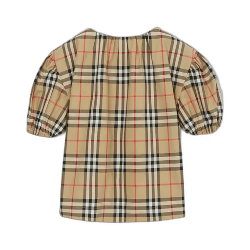 Burberry Kids Checkered Puff Sleeved Twill Blouse