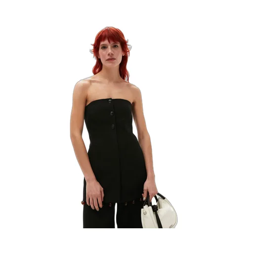Ganni Beaded-Hem Button-Fastened Strapless Top