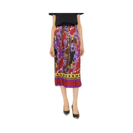 Chain-Print Pliss Midi Skirt