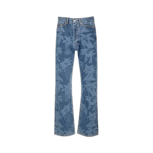 Palm Angels Allover Logo Printed Straight-Leg Jeans