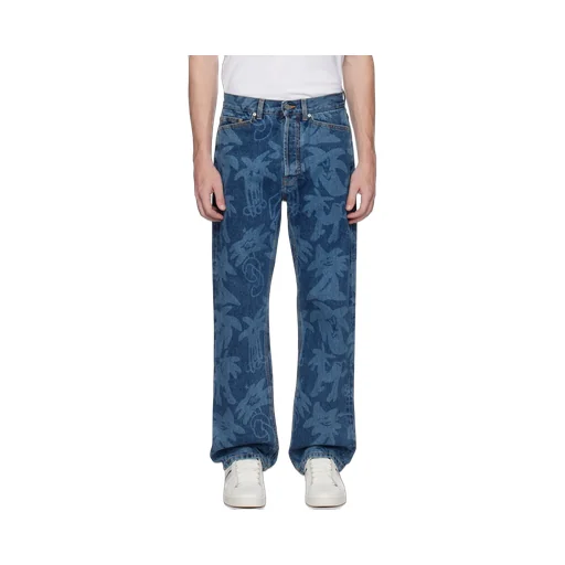 Palm Angels Allover Logo Printed Straight-Leg Jeans