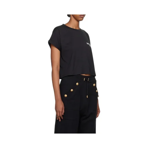 Balmain Flocked Logo Cropped T-Shirt