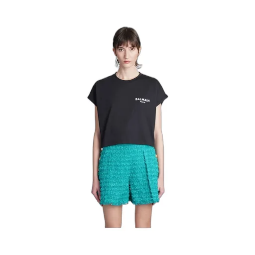 Balmain Flocked Logo Cropped T-Shirt