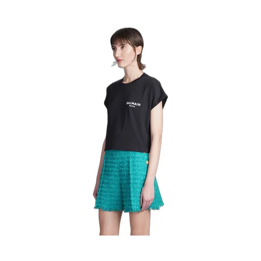 Balmain Flocked Logo Cropped T-Shirt