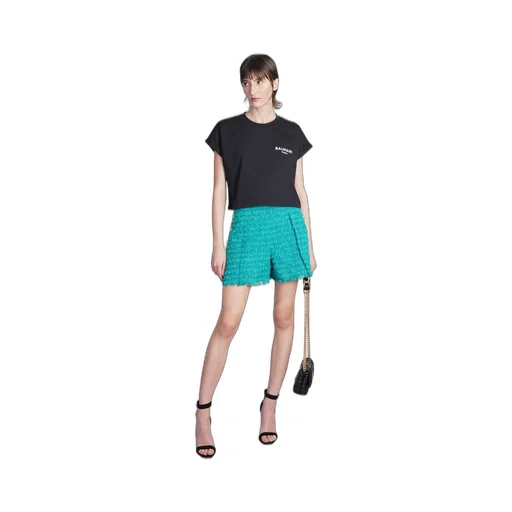 Balmain Flocked Logo Cropped T-Shirt