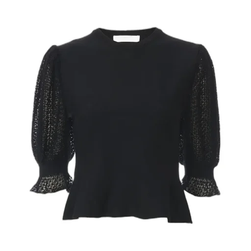 Wool-Blend Lace-Sleeves Top