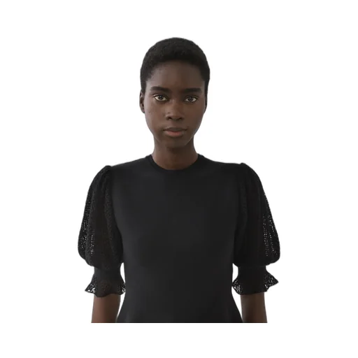 Wool-Blend Lace-Sleeves Top