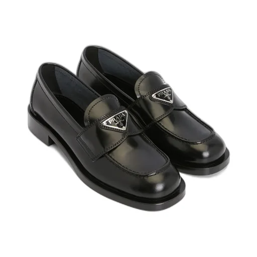 Triangle-Logo Leather Loafers