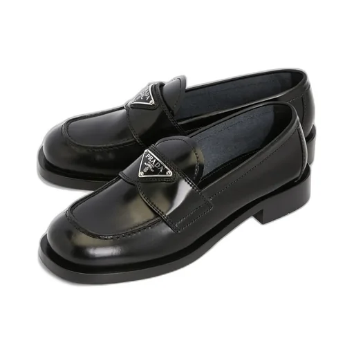 Triangle-Logo Leather Loafers