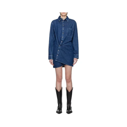Off-White Buttoned Draped Denim Mini Dress