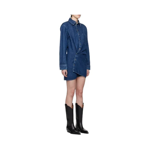 Off-White Buttoned Draped Denim Mini Dress