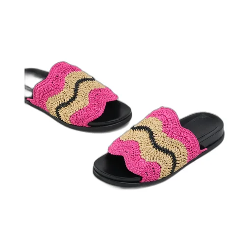 Marni X No Vacancy Inn - Fuchsia Crochet Raffia Slide