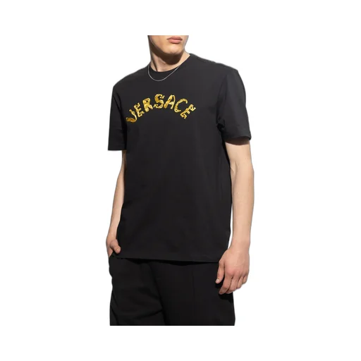Versace Seashell Baroque Logo Embroidered Crewneck T-Shirt