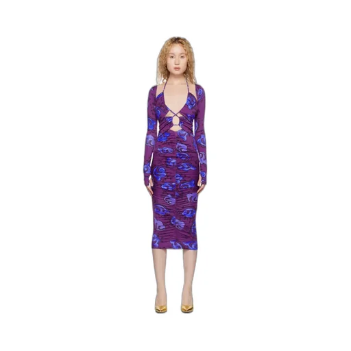 Versace Jeans Couture Floral-Printed Cut-Out Detailed Midi Dress