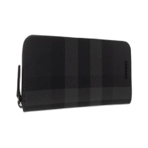 Burberry Logo Plaque Checked Zipped Wallet