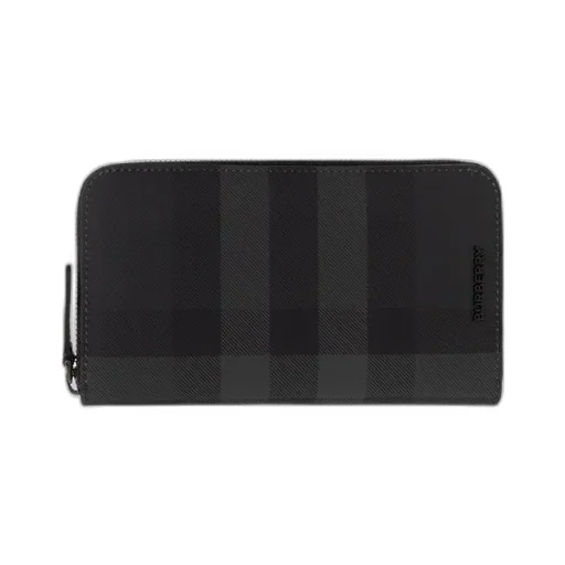 Burberry Logo Plaque Checked Zipped Wallet