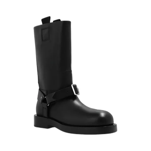 Buckled-Strap Leather Boots