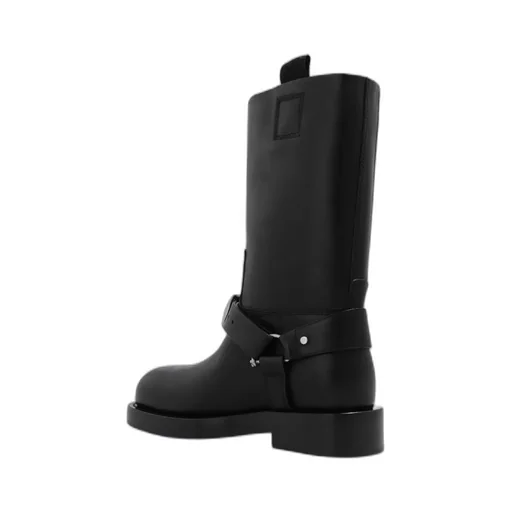 Buckled-Strap Leather Boots
