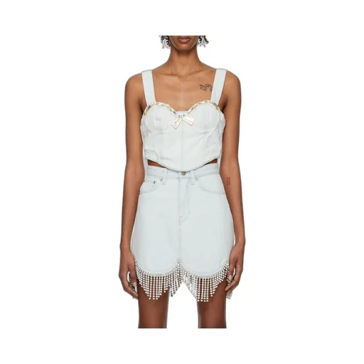 Crystal-Embellished Denim Top