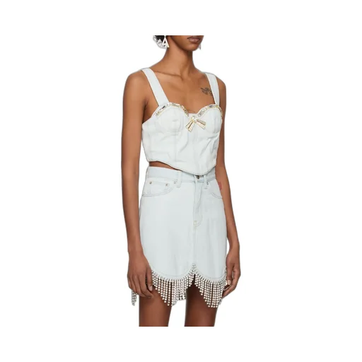 Crystal-Embellished Denim Top