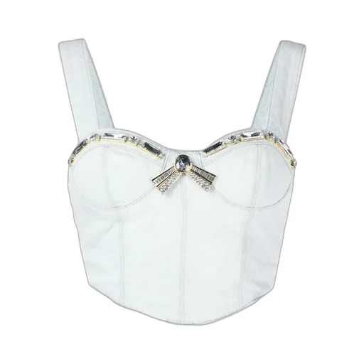 Crystal-Embellished Denim Top