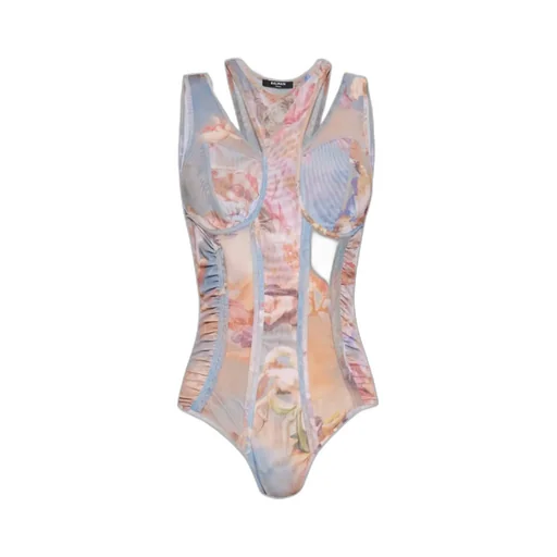 Sky-Print Tulle Bodysuit
