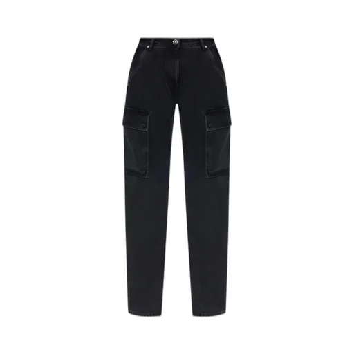 High-Waisted Washed Denim Trousers