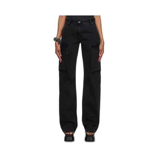 High-Waisted Washed Denim Trousers