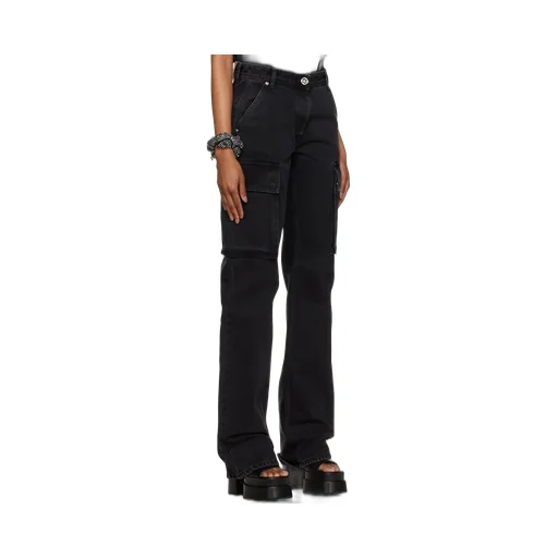 High-Waisted Washed Denim Trousers