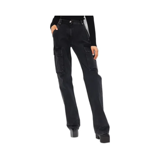 High-Waisted Washed Denim Trousers