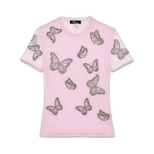 Butterfly-Studded Semi-Sheer T-Shirt