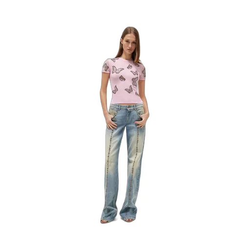 Butterfly-Studded Semi-Sheer T-Shirt