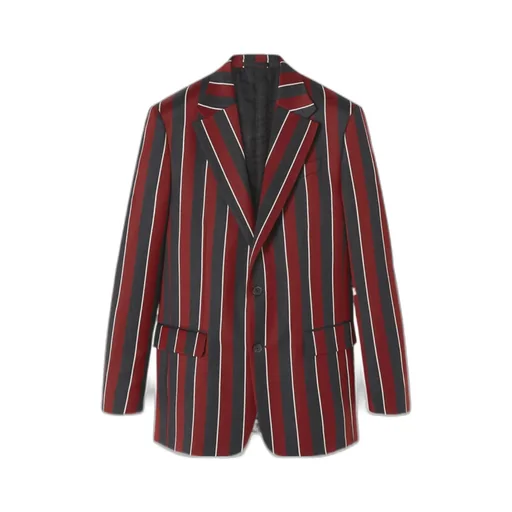 Regimental Stripes-Print Single-Breasted Blazer