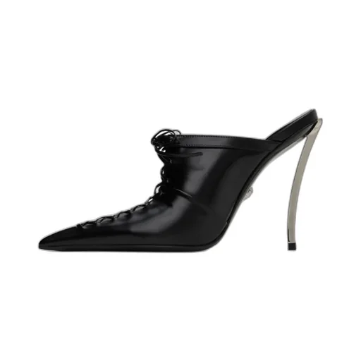 110Mm Lace-Up Leather Mules