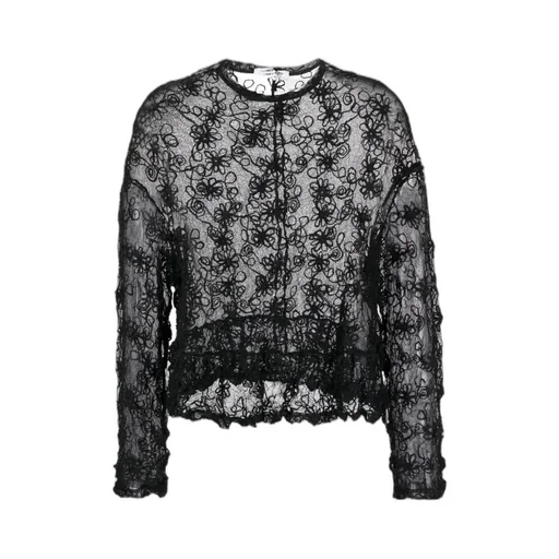 Sheer Floral-Embroidered Blouse