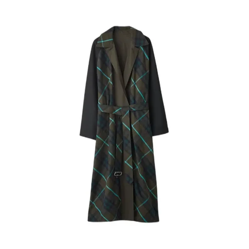 Burberry Check-Plaid Belted Reversible Trench Coat