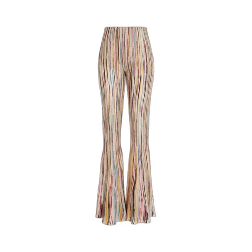 Stripe-Pattern Semi-Sheer Flared Trousers