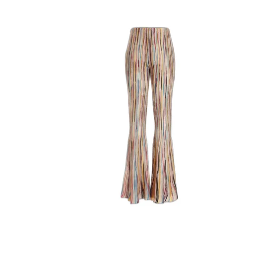 Stripe-Pattern Semi-Sheer Flared Trousers