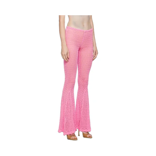Blumarine Crochet-Knit Scallop-Edge Flared Pants