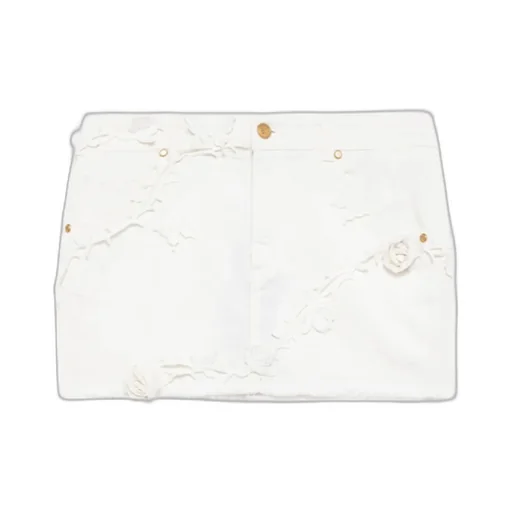 Floral Appliqué Denim Miniskirt