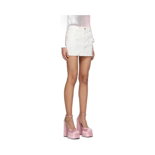 Floral Appliqué Denim Miniskirt