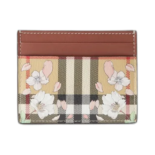Floral-Check Leather Wallet