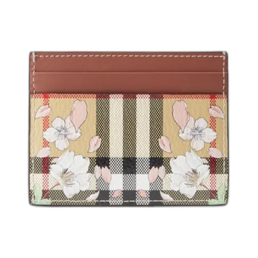 Floral-Check Leather Wallet