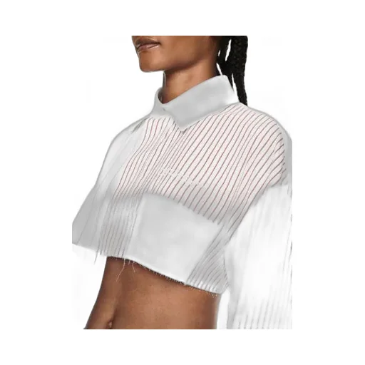 Off-White Striped Long-Sleeved Cropped Shirt